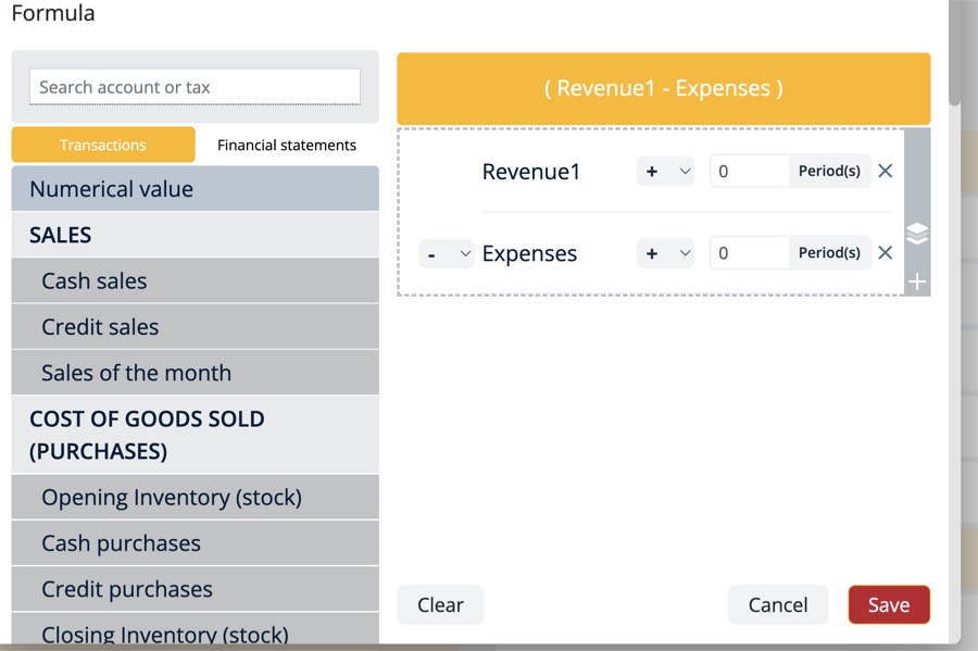Legacy formula editor with period offsets