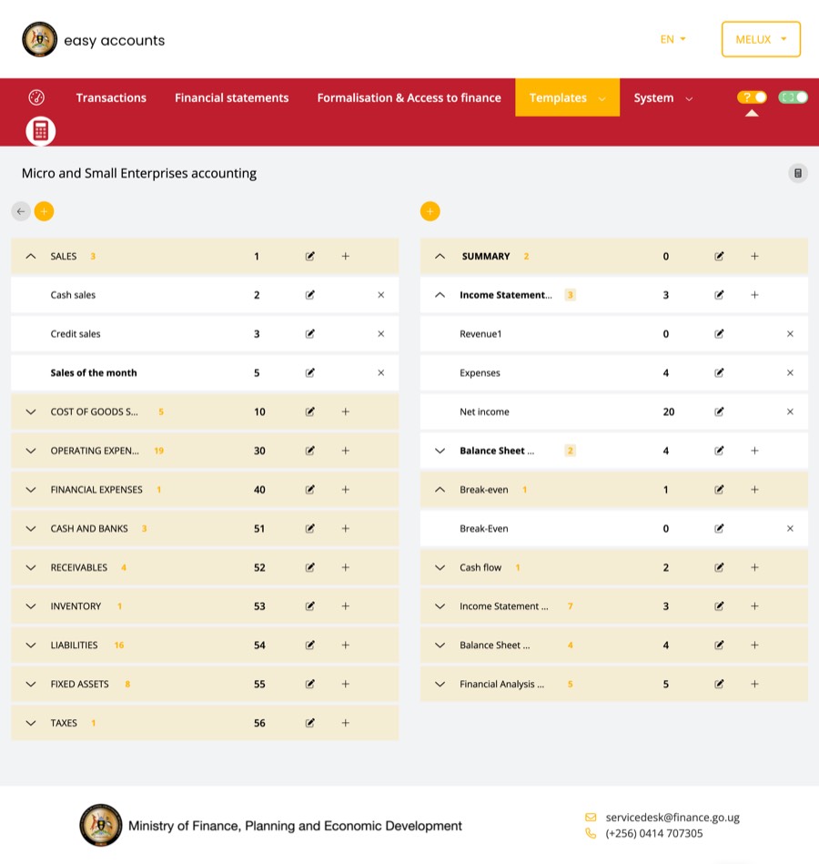 Legacy template admin: questionnaire sections and financial statements